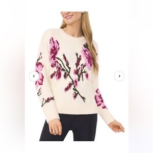 Ted Baker London Jacquard Cream Floral Sweater Sz L Fuzzy Knit Cottagecore NWT